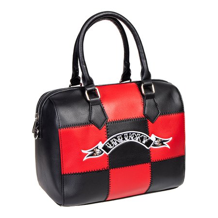 Jawbreaker Unlucky Red Black Check Handbag, Alternative Punk Bag