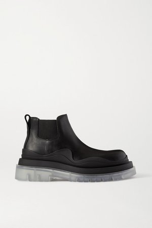 Rubber-trimmed Leather Chelsea Boots - Black