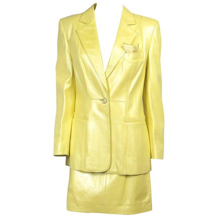 1990s ESCADA Pearl YELLOW Leather JACKET and SKIRT New, Never Worn For Sale at 1stdibs