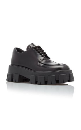 Prada Rubber-Trimmed Leather Brogues