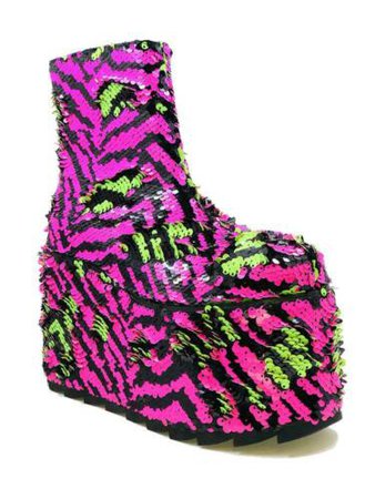 YRU Qomet Zebra Stripe Sequins Green Punk Gothic Rave Punk Platforms Boots Shoes | eBay