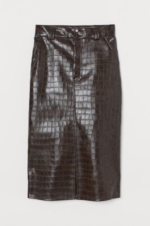 Faux Leather Skirt - Brown crocodile-patterned - Ladies | H&M US