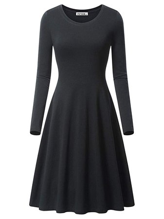VETIOR Fall Dress, Women's Long Sleeve Round Neckline Simple Design Midi Dress 17033-1 Small Black at Amazon Women’s Clothing store