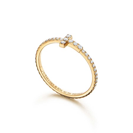 Tiffany T diamond wire band ring in 18k gold. | Tiffany & Co.