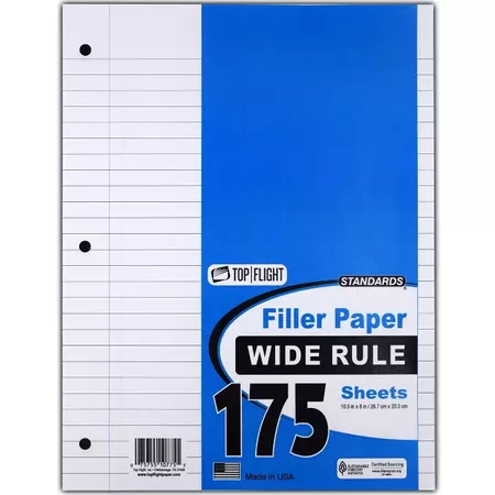 175 Sheet Wide Ruled Filler Paper White - Top Flight : Target