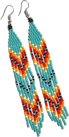Amazon.com: Buybeaded Handmade beaded native american style glass seed bead earrings Pendientes de cuentas nativas al estilo mexicano de artesanos gifts for women/teens (Turquoise & Cream): Clothing, Shoes & Jewelry