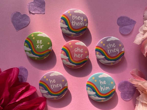 Pastel Rainbow Pronoun Pins! They/them, he/they, she/her, she/they, xe/xir Button Pins [CowboyYeehaww]