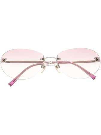 Chanel Pre-Owned 1990-2000s CC Oval Sunglasses - Farfetch
