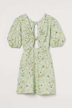 Linen-blend Dress - Light green/floral - Ladies | H&M US