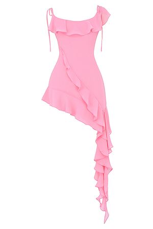 Clothing : Mini Dresses : 'Marcia' French Pink Ruffle Mini Dress