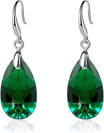 Amazon.com: Austrian Crystal Teardrop Dangle Hook Earrings for Women 14K Gold Plated Hypoallergenic Jewelry (Emerald): Clothing, Shoes & Jewelry