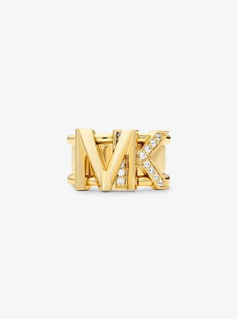 14k Gold-plated Brass Pavé Logo Ring | Michael Kors