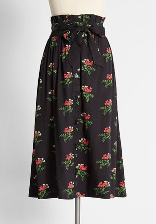 Bunches of Begonias Midi Skirt in Black Floral | ModCloth