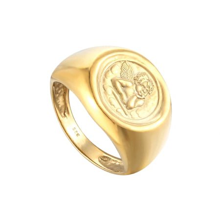 22Ct Gold Vermeil Angel Cherub Signet Ring | SEOL + GOLD | Wolf & Badger