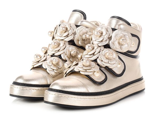 Chanel Gold Camellia High-Top Sneakers - Ann's Fabulous Closeouts