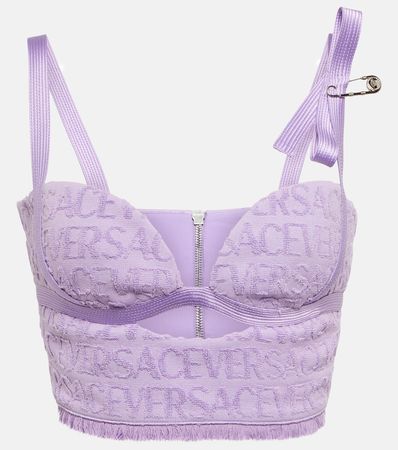 Versace Allover Cutout Cotton Bustier in Purple - Versace | Mytheresa