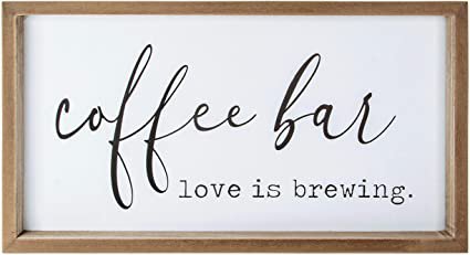 Amazon.com: VILIGHT Coffee Bar Accessories Love is Brewing - Farmhouse Coffee Sign Wall Decor for Kitchen - Vintage Wood Coffee Station Decorations for Home Office and Wedding - 16x9 Inches: Home & Kitchen