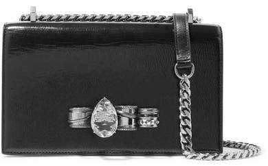 Jewelled Satchel Embellished Textured-leather Shoulder Bag - Black