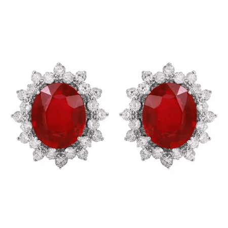 Exquisite 11.03 Carat Ruby and Natural Diamond 14K Solid White Gold Earrings