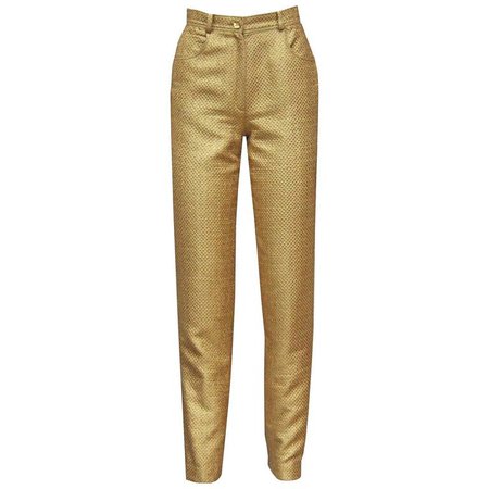 Emanuel Ungaro couture quilted gold lamé high waisted pants, c. 1980s For Sale at 1stdibs