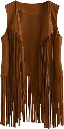 70s Hippie Fringe Vest for Women Sleeveless Tassels Cardigan Vest Ethnic Cowgirl Vest Faux Suede Jacket Vest Black M at Amazon Women's Coats Shop