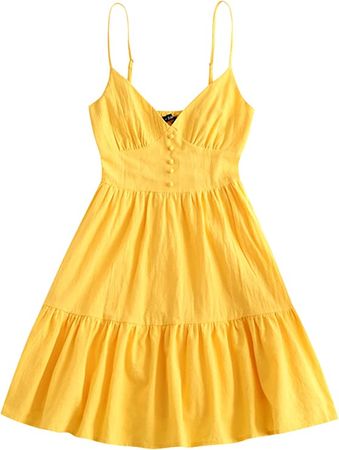 Amazon.com: ZAFUL Women's Casual V Neck Summer Mini Dress Spaghetti Strap A-Line Short Dresses Backless Solid Color Sundress (A-f Yellow,S) : Clothing, Shoes & Jewelry