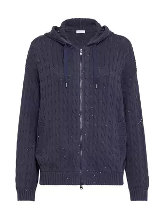 Shop Brunello Cucinelli Cotton Dazzling Cables Hooded Cardigan | Saks Fifth Avenue