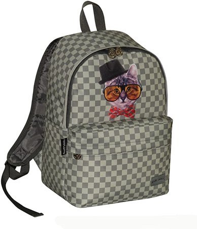 David & Goliath Stupid Factory Pugs Hipster Cat Backpack School College Rucksack (Grey Check): Amazon.co.uk: Luggage