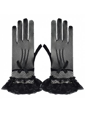Gothic Punk Lolita Lace Trim Mesh Gloves