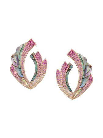 Shop pink & metallic Ananya 18kt rose gold diamond sapphire Mogra Blossom earrings with Express Delivery - Farfetch