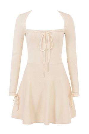 Clothing : Mini Dresses : 'Caprice' Cream Dainty Knit Mini Dress