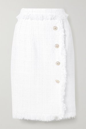 White Fringed embellished metallic tweed skirt | Ralph & Russo | NET-A-PORTER