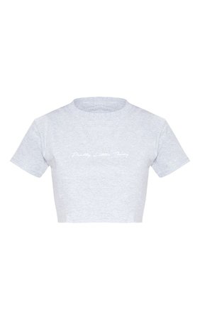 PRETTYLITTLETHING Petite Grey Marl Slogan Cropped T-Shirt | PrettyLittleThing USA