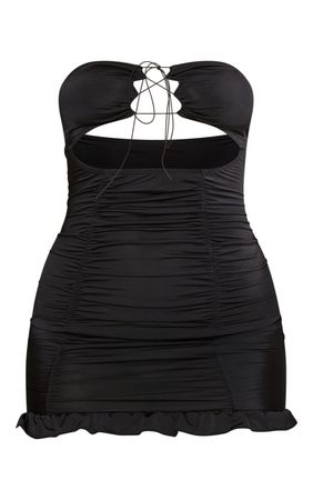 Black Slinky Cut Out Frill Hem Bodycon Dress | PrettyLittleThing USA