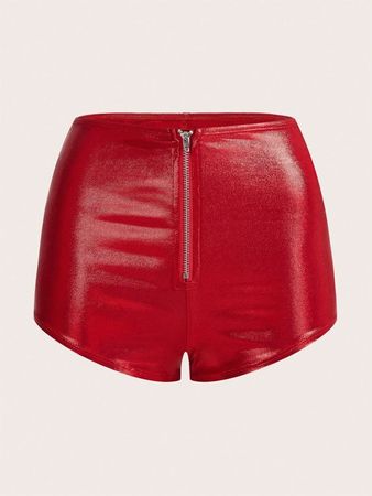 Zip Fly PU Leather Shorts