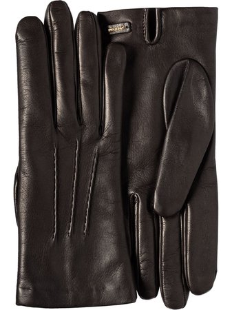 Prada, Brown logo-plaque slip-on gloves