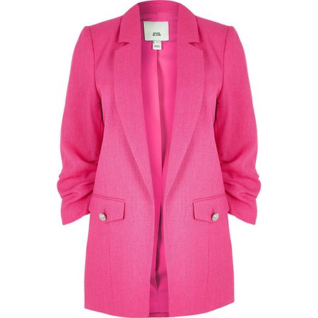 Bright pink ruched sleeve blazer | River Island