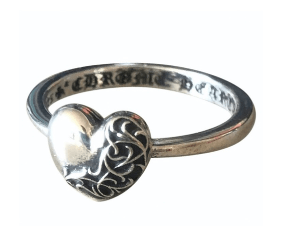 Chrome Hearts Silver Carved Heart Ring