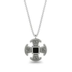 Ornamented Orthodox Cross Black Diamond Necklace