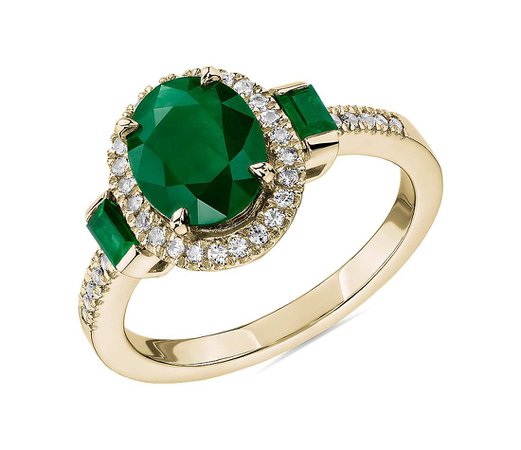 Oval and Baguette Emerald Ring in 14k Yellow Gold | Blue Nile