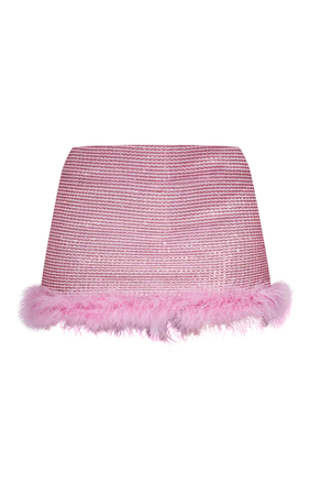Pink Glitter Fur Trim Micro Mini Skirt
