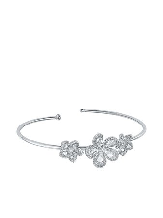 David Morris 18kt white gold diamond Miss Daisy Triple Flower bracelet