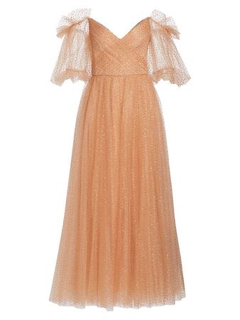 Shop Monique Lhuillier Glitter Tulle Puff-Sleeve Gown | Saks Fifth Avenue
