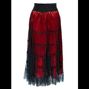 Red Satin and Black Net Long Gothic Skirt | Women's Gothic