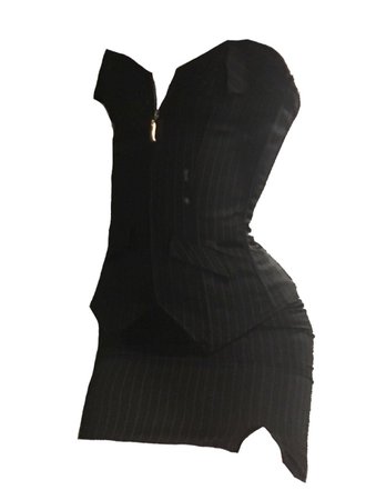 pinstripe bodice and side slit skirt