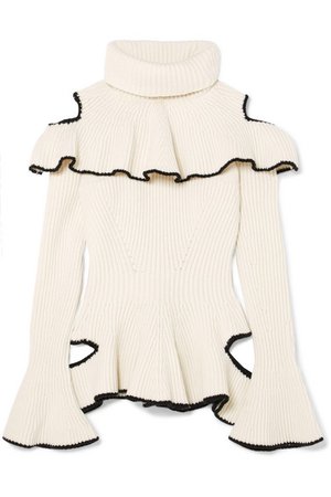 Alexander McQueen | Ruffled ribbed wool and cashmere-blend sweater | NET-A-PORTER.COM
