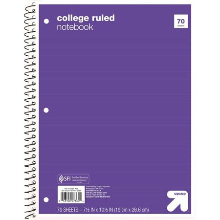 College Ruled 1 Subject Flexible Paperboard Cover Spiral Notebook - Up&Up™ : Target