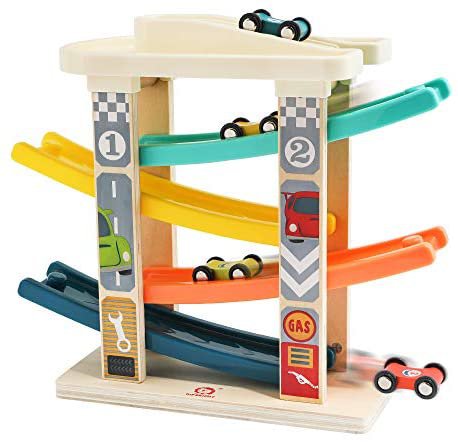 Amazon.com: TOP BRIGHT Toddler Wooden Race Track Car Ramp Toys for 1 2 Year Old Baby Motor Skills Race Tracks Car Ramp Vehicle Playsets with 4 Mini Cars and 1 Car Garage : Toys & Games