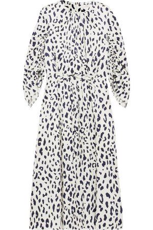 Tibi | Ruched leopard-print silk-satin midi dress | NET-A-PORTER.COM