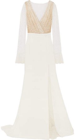 Joni Swiss-dot Tulle And Crepe Gown - White
